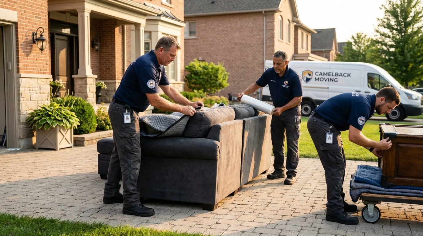 Large estate moving crew wrapping furniture in Jacksonville, IL